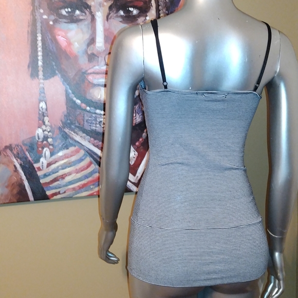 Mandee y2k striped tank bustier rockabilly punk goth pin up top black grey small - Picture 6 of 10